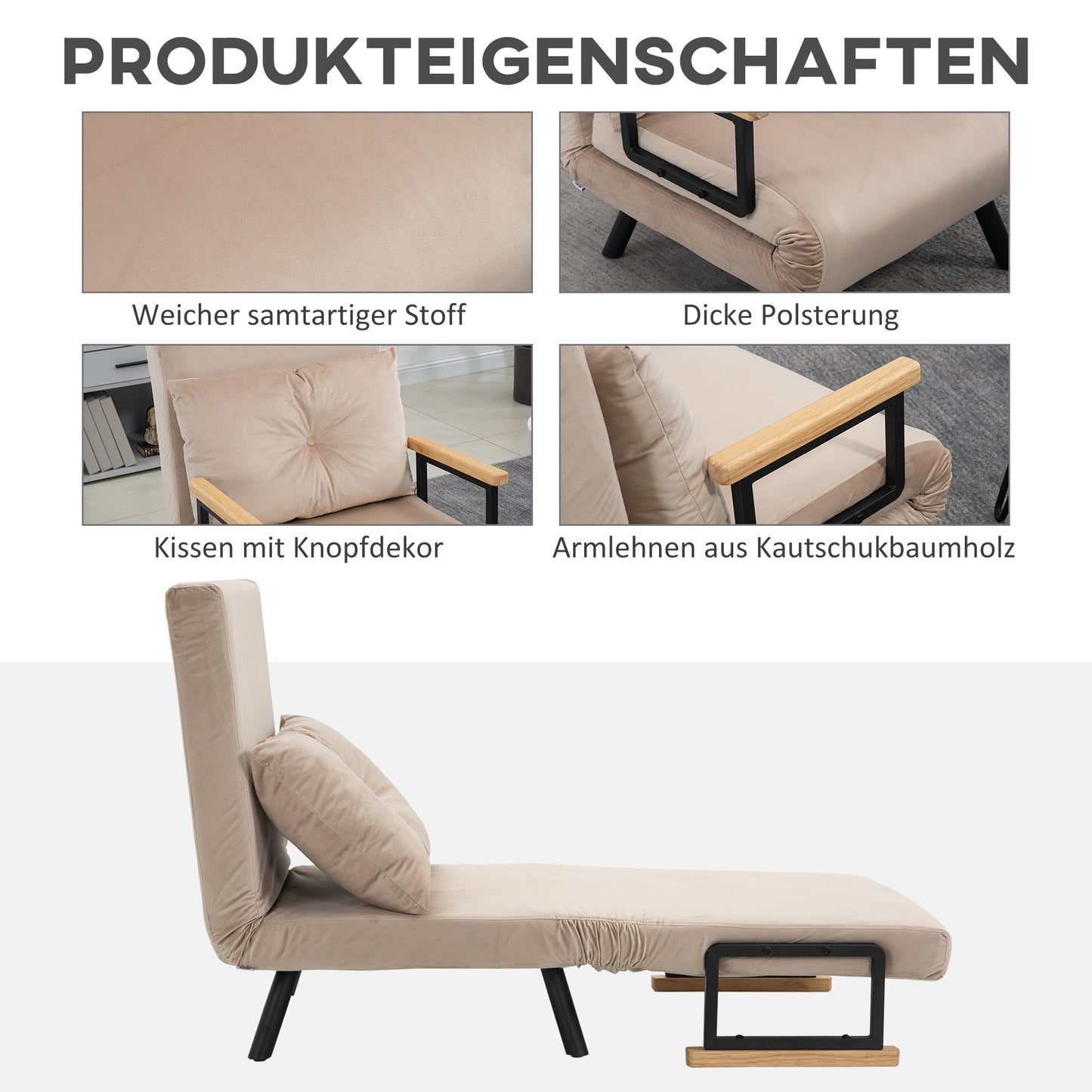 Relaxstoel – Relaxfauteuil – Leunstoel – Loungechair – Scandinavische Design – Beige Kussen Met Knopen – Verstelbare Rugleuning