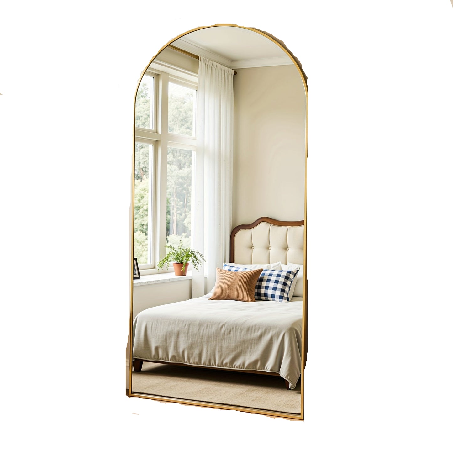 Vloerspiegel – Staande Spiegel – Vrijstaande Spiegel – Wandspiegel – Kleedkamerspiegel – Gouden Aluminium Frame – 192x85 cm – Kantelbaar en Leunend