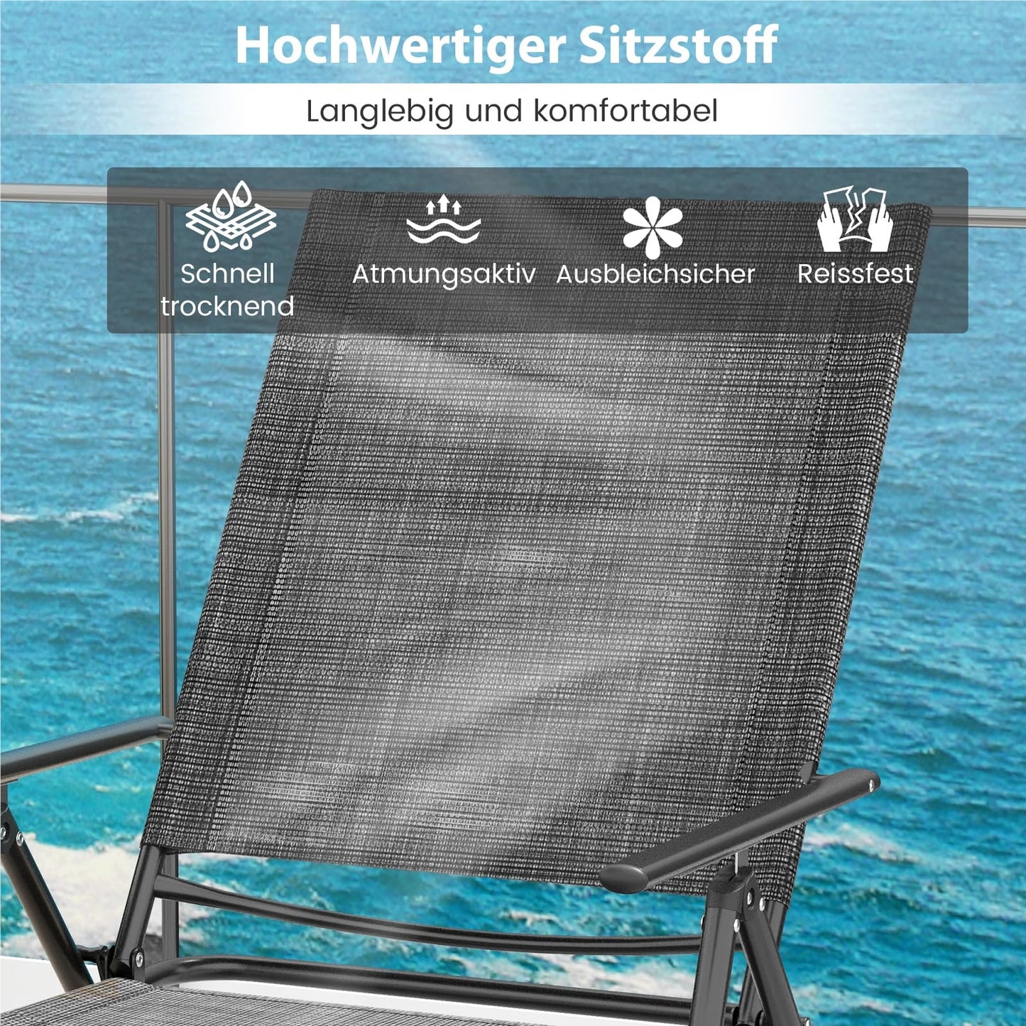 2-Persoons Loungebed – Ligbedden – Tuinstoelen – Lounge Stoelen – Zonnebedden – Verstelbare Rugleuning – Ademende Sneldrogende Stoffering – Grijs – Vouwbaar – Max. 150 kg Draagvermogen