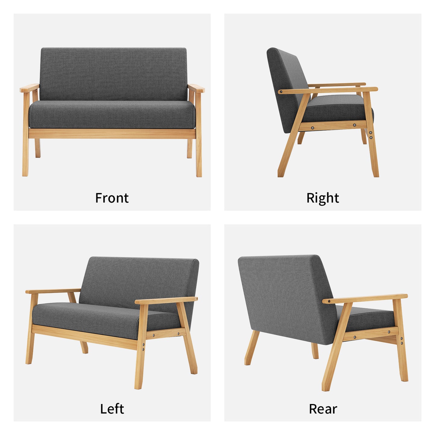 Bankstel – 2-Zitsbank – Sofa – Zitbank – Slaapbank – Linnen Bekleding – Massief Houten Frame – Comfortabel Zitten – Lichtbeige
