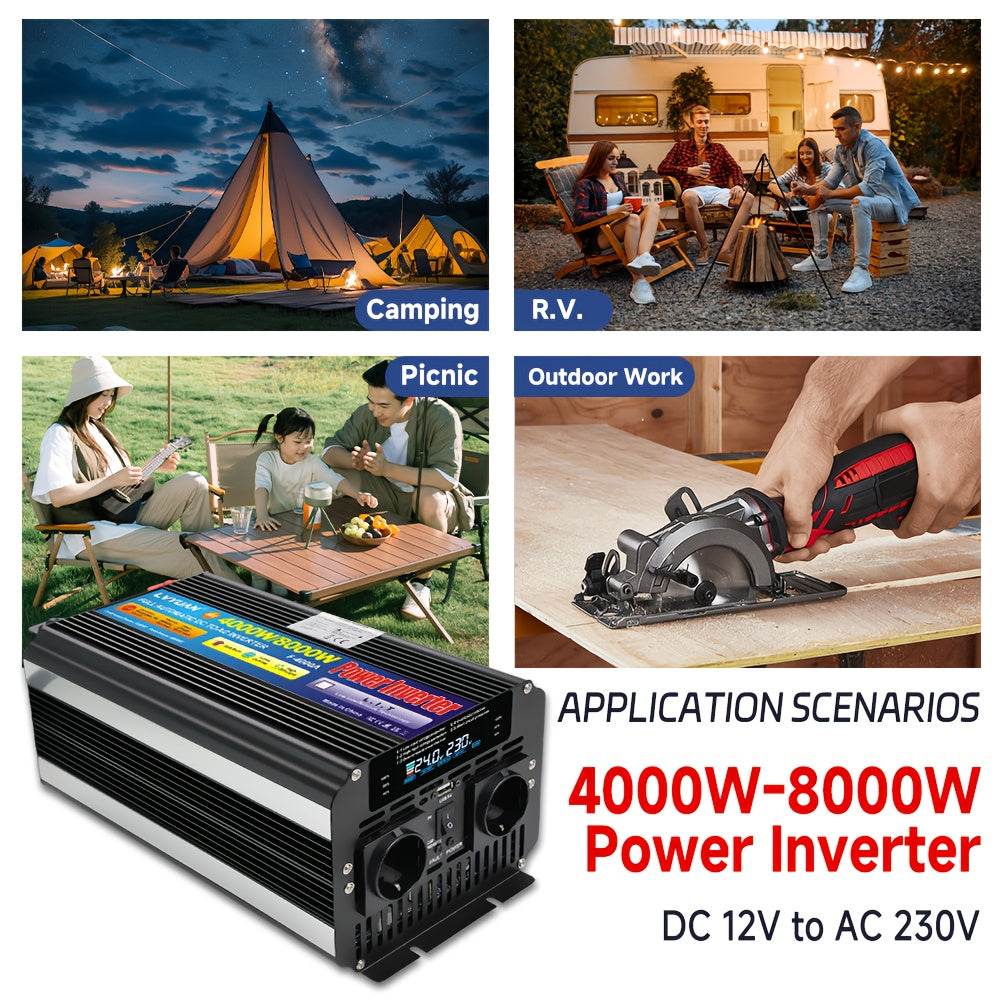 Stroomomvormer – Spanningsomvormer – Omvormer – Inverter – Converter – 24V naar 220V – 4000W Continu Vermogen – LCD Display en Draadloze Afstandsbediening