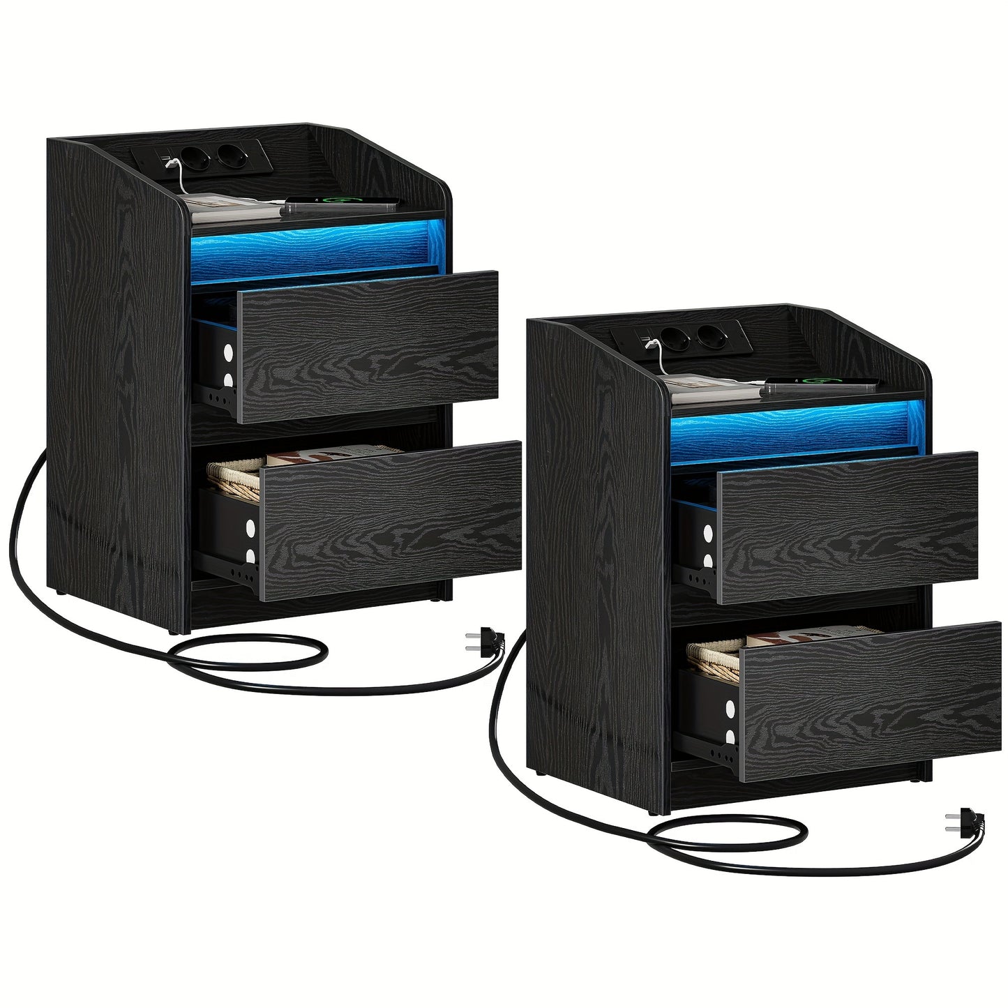 Bedside Tables Set of 2 with 2 Drawers, Side Table, Stylish And Versatile, Ideal for Living Room And Bedroom