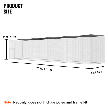 Slagnet Baseball – Trainingsnet Honkbal – Softbal Kooi Net – Batting Cage Net – Pitching Net – Groot Formaat 70x12x14 ft – Duurzaam PE Materiaal