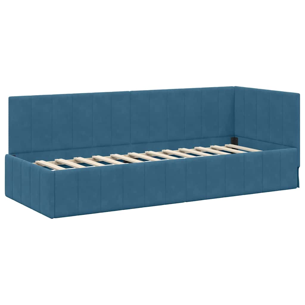 Bedframe – Bed – Eenpersoonsbed – Slaapbank – Kinderbed – Blauw Velvet Hoofdbord – Stevig Plaatmateriaal – Lattenbodem 80x200 cm