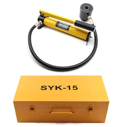 Hydraulische Pers – Hydraulische Platenpons – Werkplaatspers – Persgereedschap – Perstang – 8 Ton Kracht – 6 Verschillende Ponsmaten 22-60mm – Robuust Kunststof Gecoat Stalen Frame