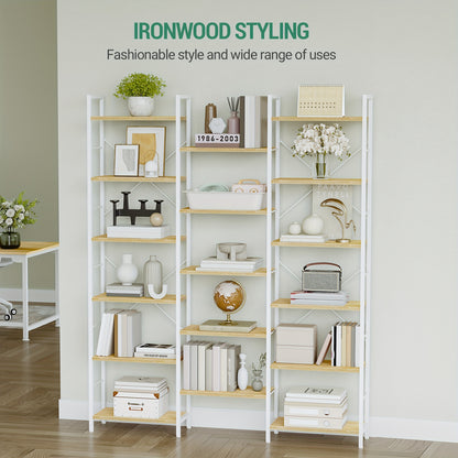 Boekenkast – Vakkenkast – Opbergkast – Boekplank – Wandkast – Vrijstaand – 17 Planken – Verstelbare Plankhoogte – Wit Eikenhout – Draagkracht 340 Kg – 24x152x186 cm