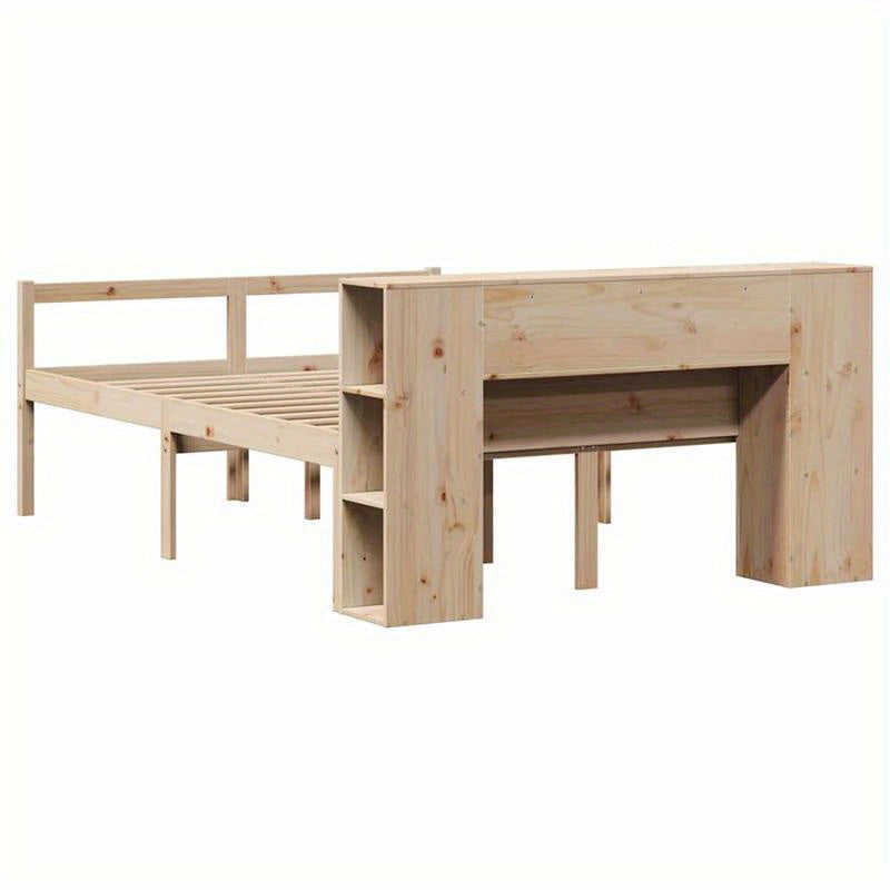 Modern Bed – Stapelbed – Slaapbank – Bedframe – Opbergbed – Massief Pijnhout – 140x190 cm – 2 Lades & 2 Planken – Duurzaam en Ruimtebesparend