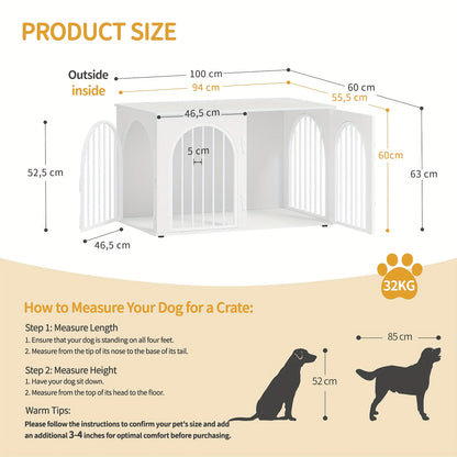 Hondenbench – Hondenkooi – Huisdiervangkooi – Hondenkennel – Hondenschuur – Middelgrote Honden – Wit – 3-Deurs Boogvormige Deur – Stevig Metalen Frame – Multifunctioneel Meubelstuk – 60x100x63 cm