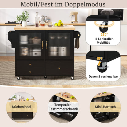 Verplaatsbaar Keukeneiland – Keukentrolley – Bar Tafel – Opbergkast – Eettafel – Inklapbaar – Wijnrek – Wielen Met Rem – Wit – Compact En Stijlvol