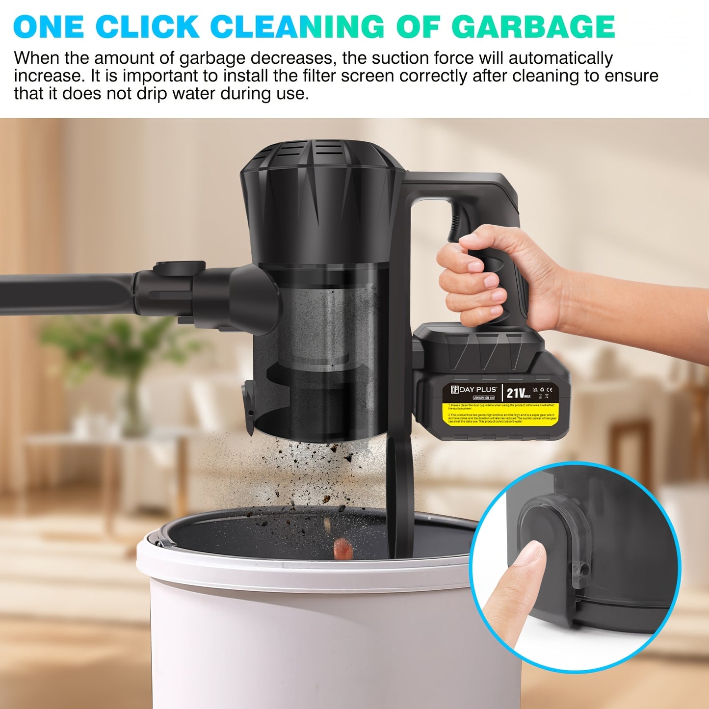 Robuuste Draadloze Steelstofzuiger – 15 kPa Zuigkracht, Zelfstandig Staand Ontwerp – Lichtgewicht Cordless Vacuum voor Houten Vloeren, Tapijt, Auto & Huisdierenhaar