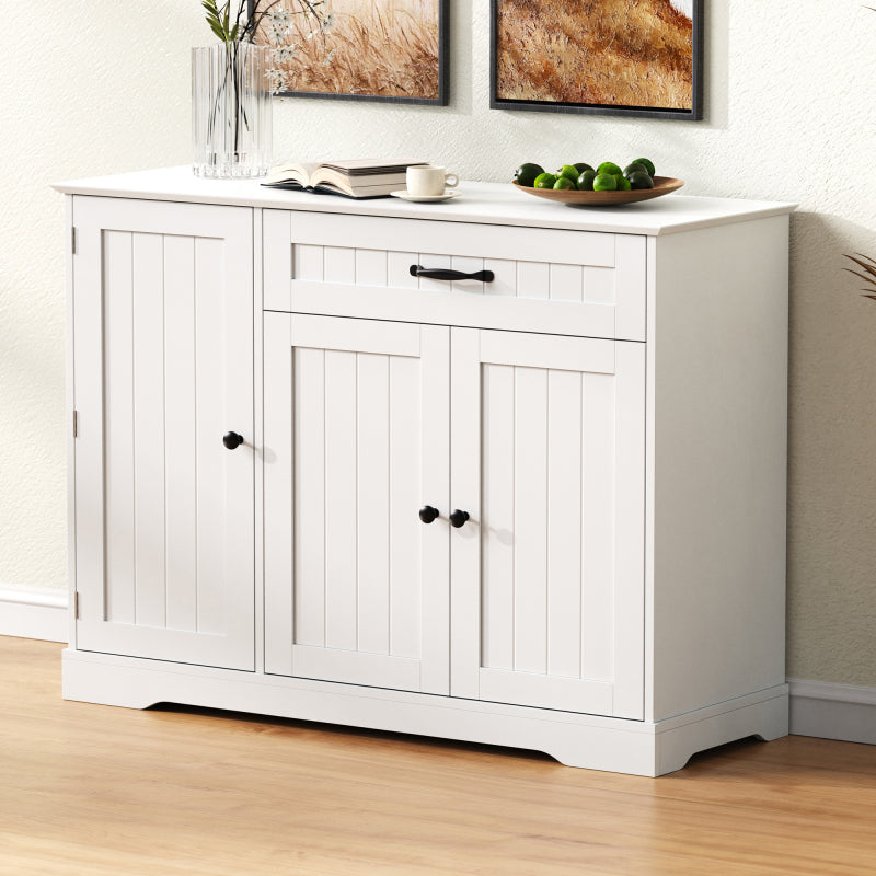 Dressoir – Sideboard – Buffetkast – Opbergkast – Woonkamerkast – Modern Elegant – 3 Deuren + Lade – MDF Wit – Verstelbare Planken – 40 KG Draagvermogen