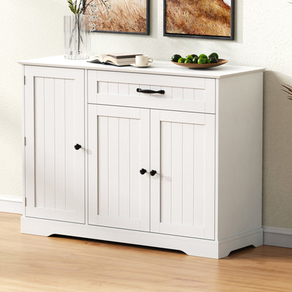 Dressoir – Sideboard – Buffetkast – Opbergkast – Woonkamerkast – Modern Elegant – 3 Deuren + Lade – MDF Wit – Verstelbare Planken – 40 KG Draagvermogen