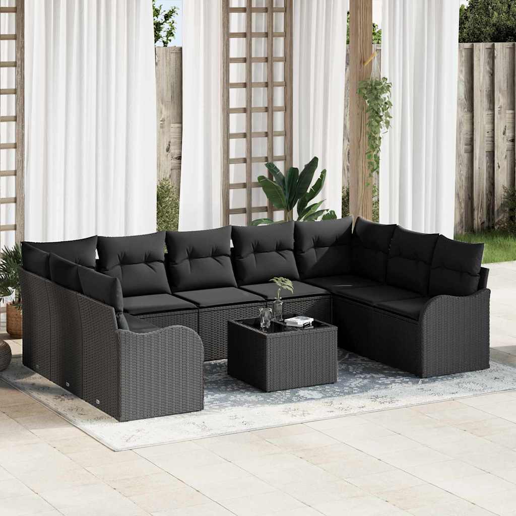 Modulaire Loungeset Tuin – Loungeset Buiten – Tuinbank – Loungesofa – Tuinmeubilair – Zwart Met Salontafel – Weerbestendig Handgevlochten Rattan – Comfortabele Foamkussens