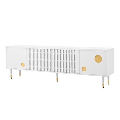 BTM TV Lowboard / TV Cabinet with Lattice Front, Concealed Handles, Golden Accents, Four Doors, Storage Space & Cable Management, Adjustable Feet, 170×36×54 cm