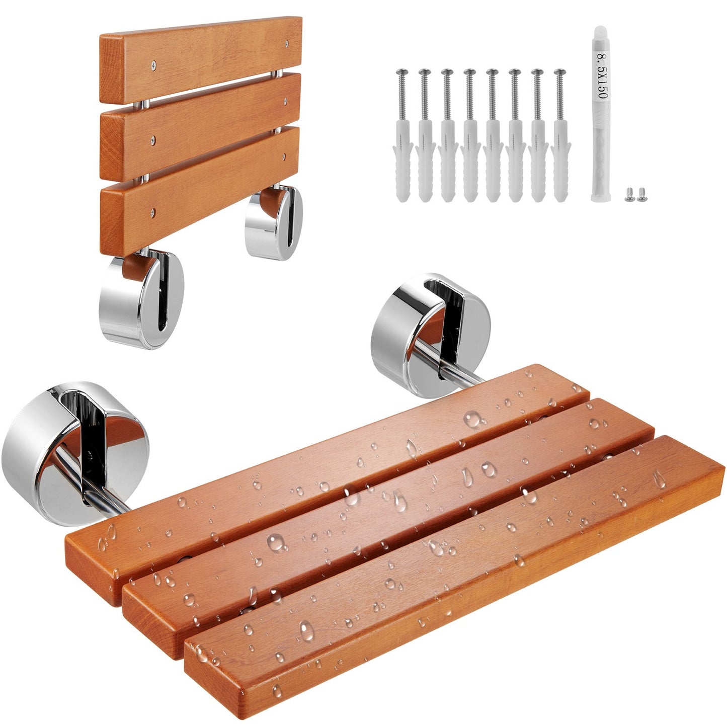 Douchestoel – Douchezitje – Douchekruk – Douchestoel Wandmontage – Inklapbare Douchezitting – Teak Hout – Draagvermogen 200 kg