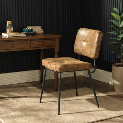 Bureaustoel – Kantoorstoel – Werkstoel – Vergaderstoel – Stoel Zonder Armleuning – Vintage Bruin Suède – Industrieel Metaalframe – 45x54x82 cm