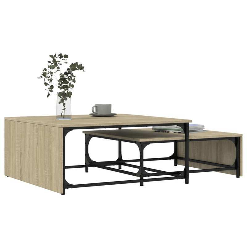 2pcs Coffee Table Set Processed Wood And Metal Sonoma Oak Color