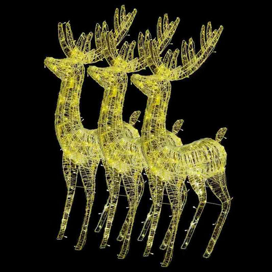 Rendierbeeld – Kerstdecoratie – Tuindecoratie – Sfeerverlichting – Ornament – Hoogwaardig Acryl – Weerbestendig – 180 cm – Warm Wit Licht – Set van 3