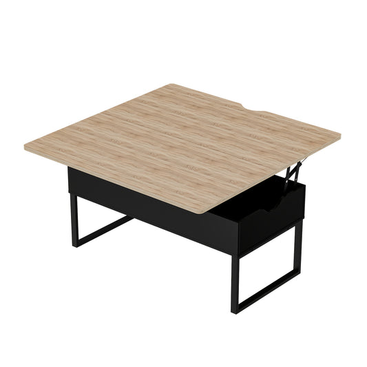 Koffietafel – Salontafel – Bijzettafel – Verstelbare Tafel – Uitschuifbare Lade – Dubbel Hefblad – Walnootkleur – Hoogte Verstelbaar – Verborgen Opbergruimte