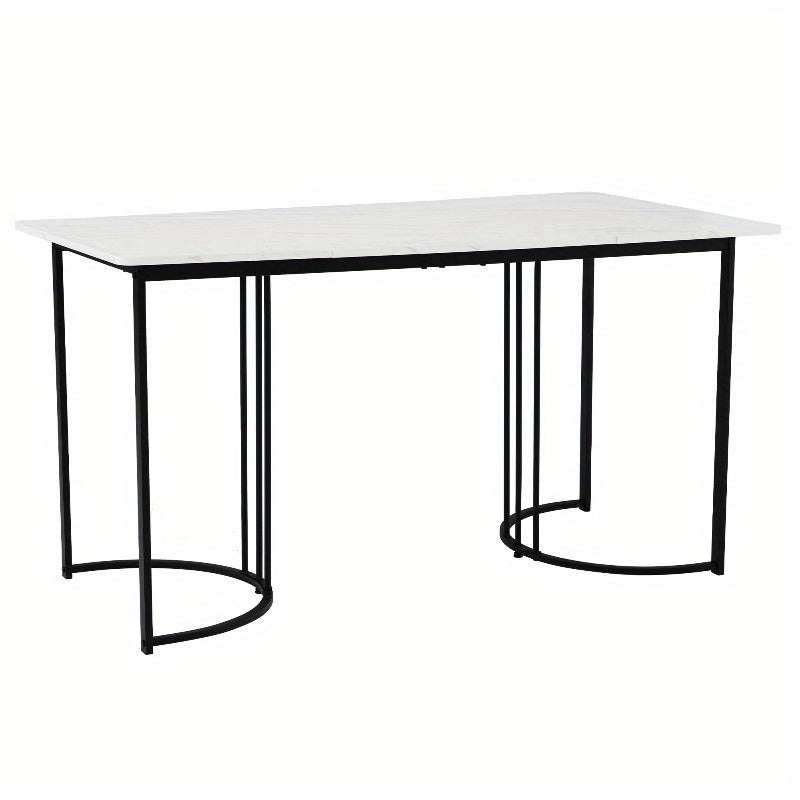Modern Marmeren Eettafel – Keukentafel – Tafel – Dinertafel – Restauranttafel – Verstelbare Poten – Metalen Frame 140x80cm – Wit Zwart