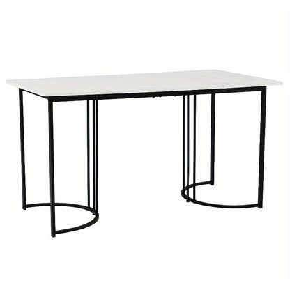 Modern Marmeren Eettafel – Keukentafel – Tafel – Dinertafel – Restauranttafel – Verstelbare Poten – Metalen Frame 140x80cm – Wit Zwart