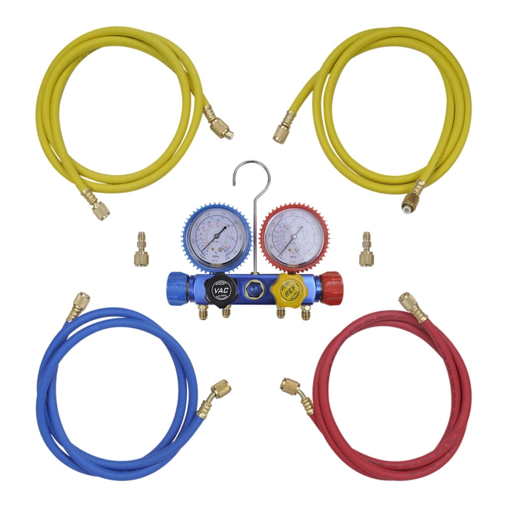 Vacuümpomp – Vacuümpompset – Manifoldset – Koelpomp – Aircopomp – 4-wegs Manifoldsysteem – Aluminium Behuizing – Oliepeilglas