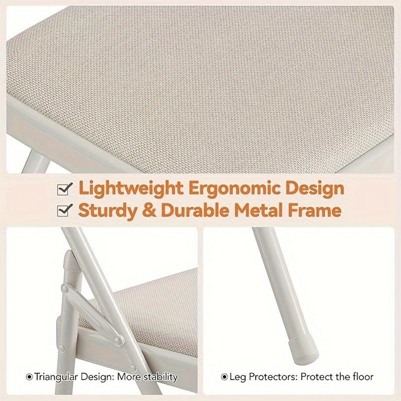Folding Chair 4pcs Set, Metal Folding Chair with Non-Slip Foot Pads, Chair Seat and Metal Support, for Indoor and Outdoor, Room, Restaurant