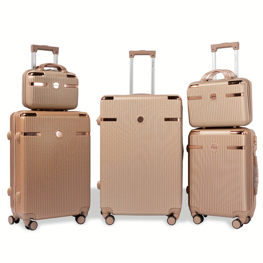 Kofferenset – Reiskoffers – Bagage – Spinner Koffers – Handbagage – Vijfdelig Set – ABS Harde Schaal – Combinatieslot – Gouden Variant