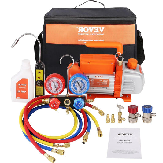 Vacuümpomp – Vacuümpompset – HVAC-pomp – Aircopomp – Manometerset – 4 CFM Capaciteit – 1/4 HP Motor