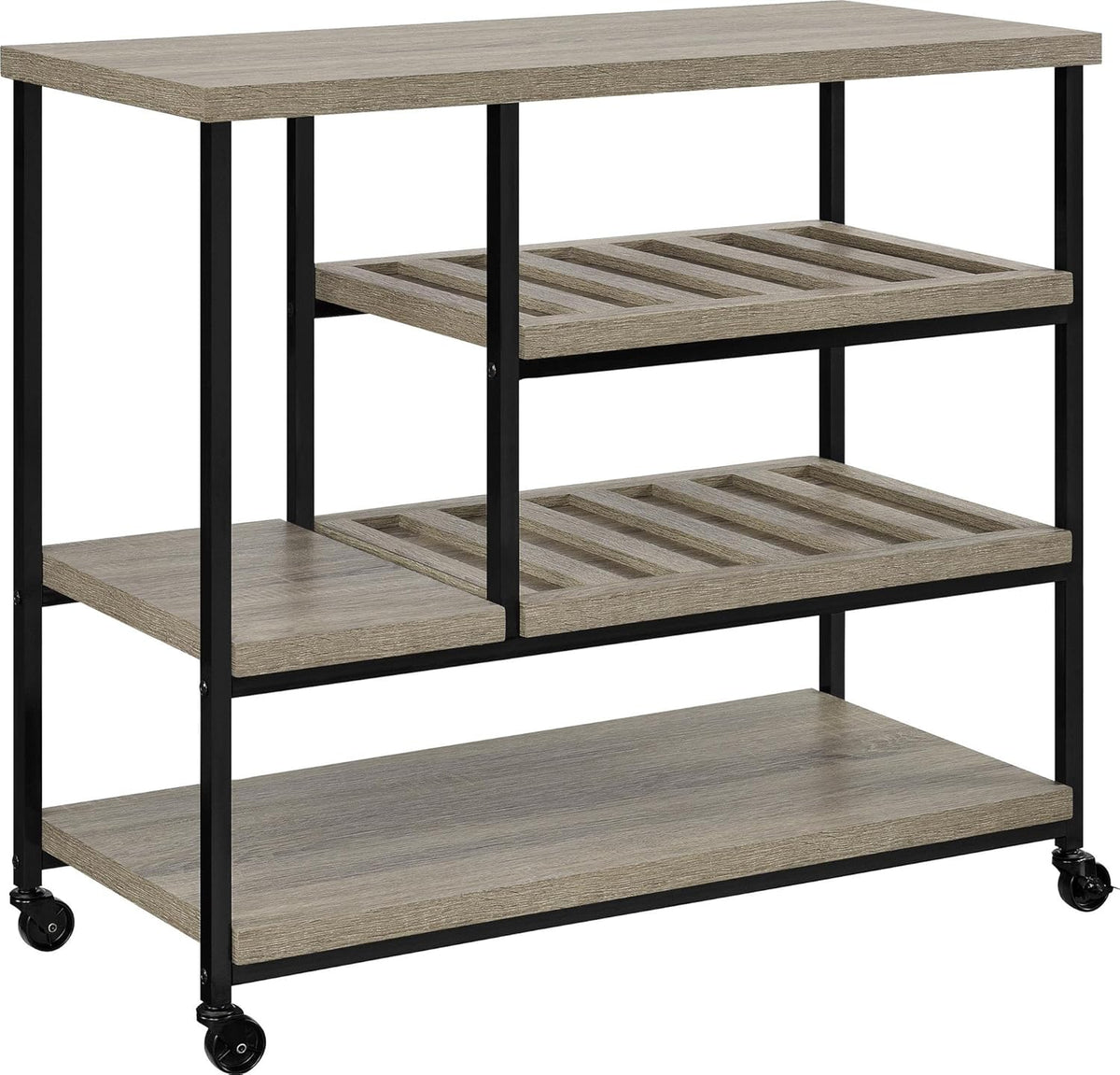 Ameriwood Home Elmwood Multi-Purpose Rollwagen, Distressed Grey Oak, serveerwagen, 43,1 x 91,4 x 86,1 cm