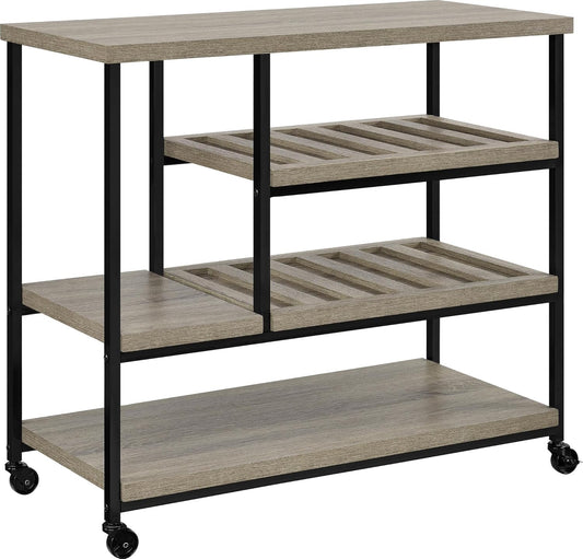 Ameriwood Home Elmwood Multi-Purpose Rollwagen, Distressed Grey Oak, serveerwagen, 43,1 x 91,4 x 86,1 cm