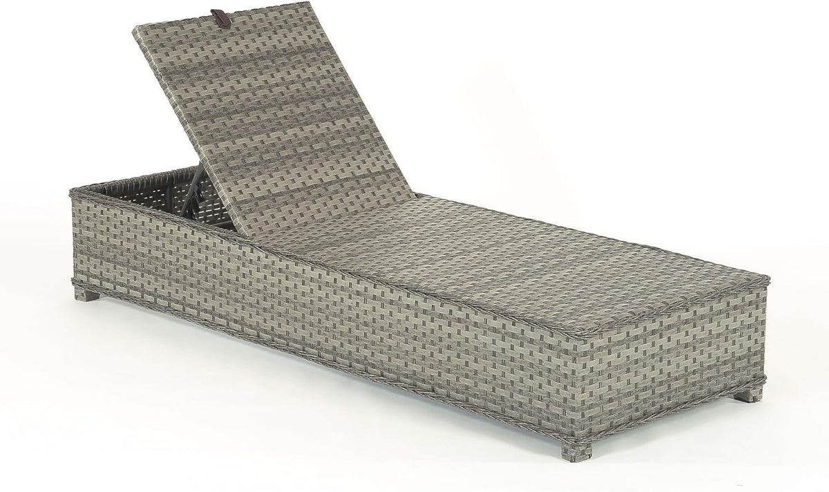 Portofino Outdoor Grey Adjustable Rattan Garden Sun Lounger - QUORE