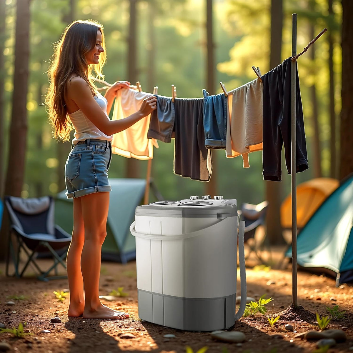 Wiltec Camping Washing Machine 230 W, Mini Washing Machine up to 3 kg 60 x 36 x 60 cm, Washing Machine with Spin, Camping and Student Washing Machine, Portable Outdoor Washing Machine - QUORE