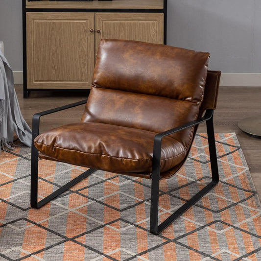 Fauteuil – Relaxstoel – Loungestoel – Leunstoel – Zitstoel – Bruin Kunstleer – Met Metalen Onderstel - QUORE