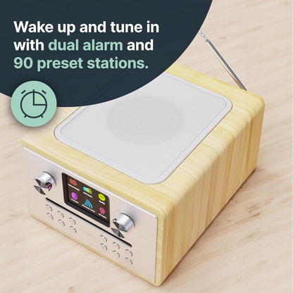 Majority Homerton Internetradio met CD-Speler & DAB+ | Bluetooth, Spotify Connect, FM-Radio, Podcasts | 90 Zenderpresets, Dubbel Alarm, EQ | Full Colour Display & Afstandsbediening | Eikenhout Design