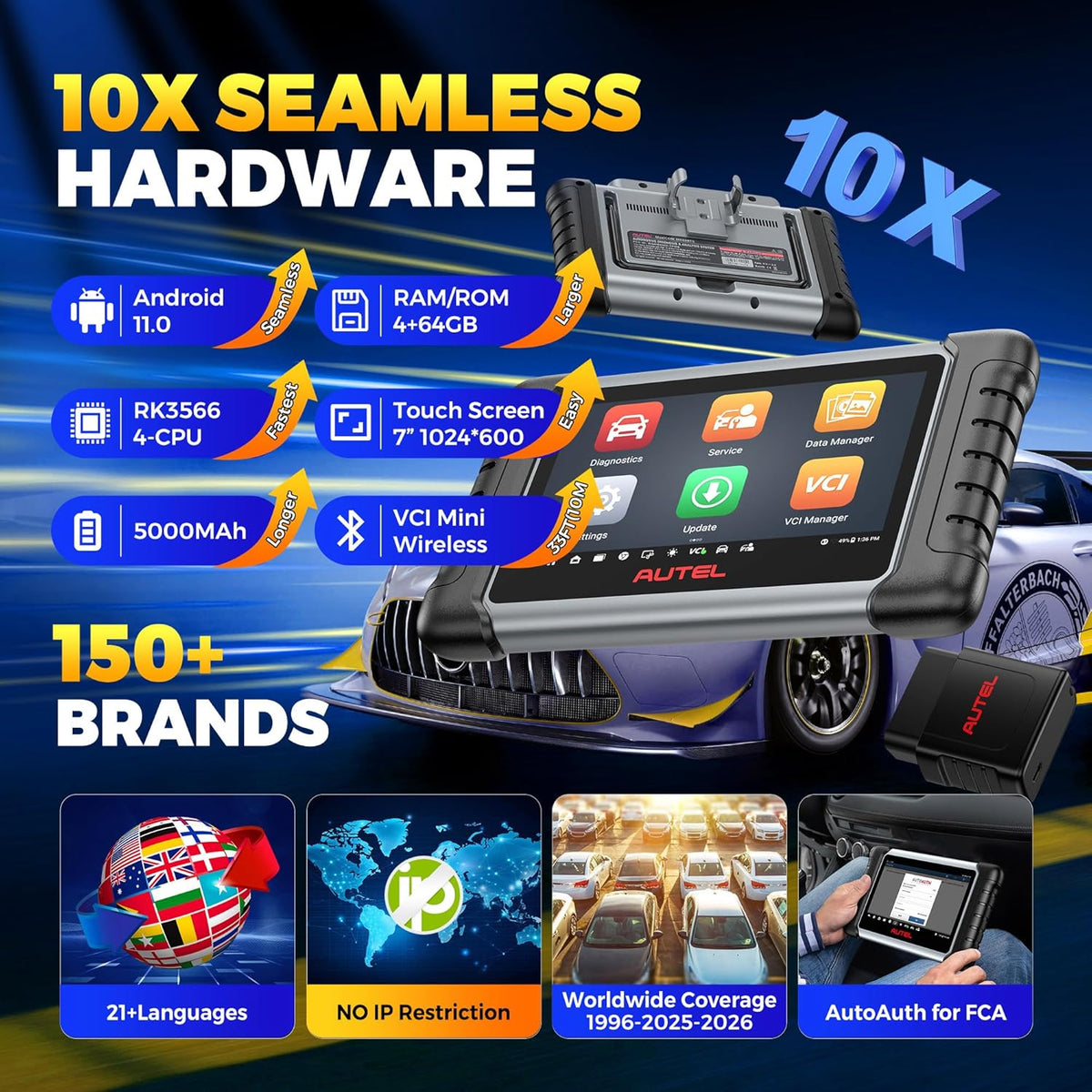 Autel MaxiCOM MK808BT PRO Android 11 OS (Opgewaardeerd van MaxiCheck MX808S MK808S MK808), 2026 Bidirectionele Besturing Automotive Diagnostische Scantool, Alle Systeem, 28 Services, Steun BT506 MV108