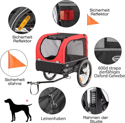 CXWXC Fietskar voor honden, 2-in-1, fietsaanhanger & jogger, hondenwagen met schokdemper, hondenaanhanger, maximale belastbaarheid 40 kg