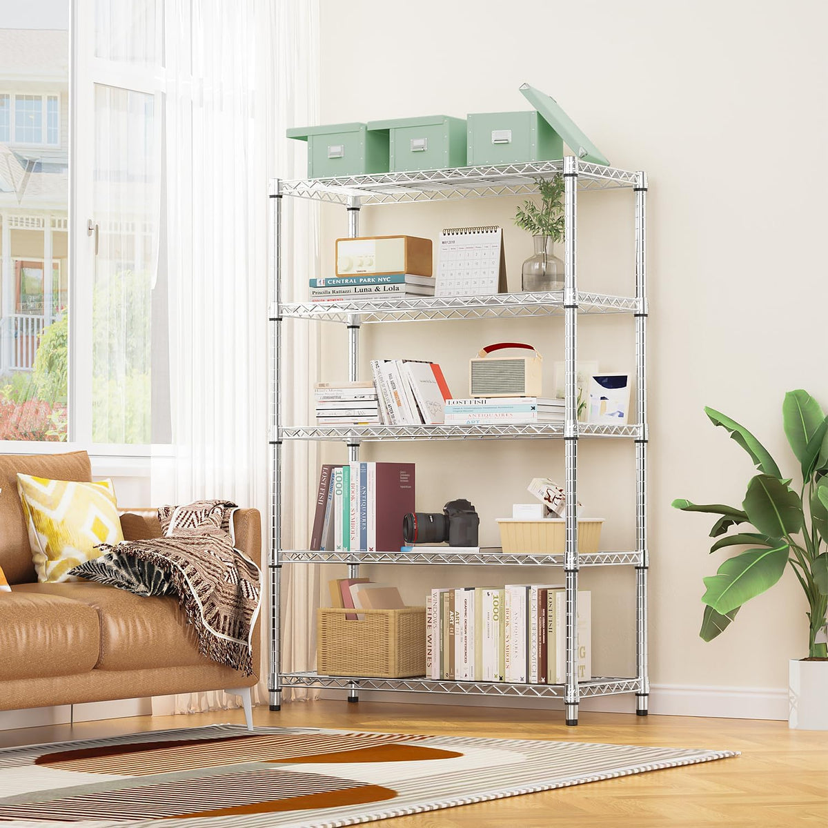 MZG Stalen Opslagrekken 5-Tier Utility Rekken Unit Stalen Organizer Draadrek voor Thuis, Keuken, Kantoor, Garage, 17,7 "D x 47,2 "B x 72,3 "H