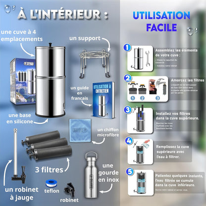 Waterzuiveraar met zwaartekracht – Waterfilter – Waterdispenser – Waterfontein – Waterfilterkraan – 8,5 liter – Actieve koolfilter zonder stroom
