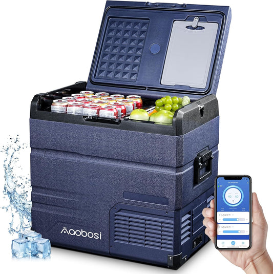 AAOBOSI Compressor-koelbox, 54 l, koelbox auto met dual zone tot -20 °C, koelbox, 12 V, 230 V, draagbaar, met app-besturing voor camping, vrachtwagen, boot, camper, touch-bediening, anti-shake
