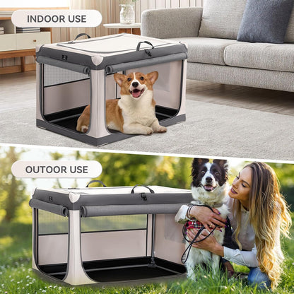 Hondenreiskrat met afsluitbare ritssluiting en gepatenteerd schroefframe, opvouwbare huisdierenkisten voor grote honden, waterdichte bodem, wasbare hoes, ideaal voor buiten, SUV, auto, camping, thuis
