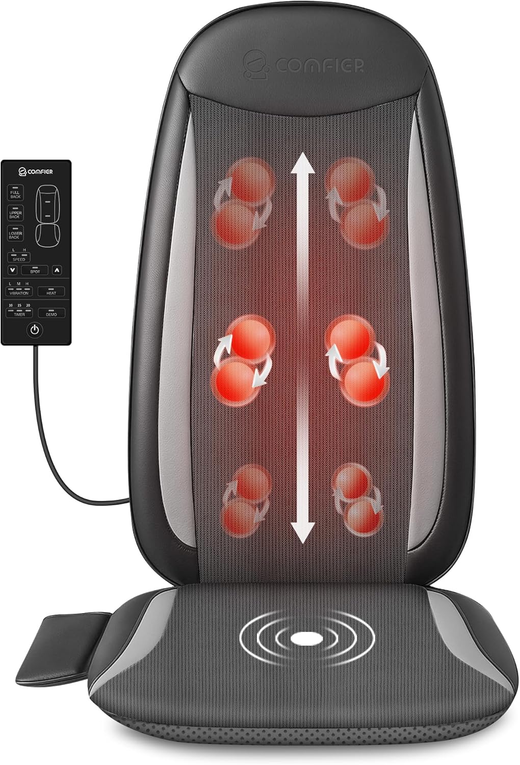 COMFIER Massagestoelkussen, shiatsu massagekussen voor nek en schouders, rugmassageapparaat met warmtefunctie, ontspanning voor de hele rug, geschikt voor kantoor, geschenken