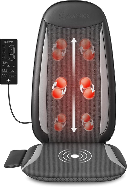 COMFIER Massagestoelkussen, shiatsu massagekussen voor nek en schouders, rugmassageapparaat met warmtefunctie, ontspanning voor de hele rug, geschikt voor kantoor, geschenken