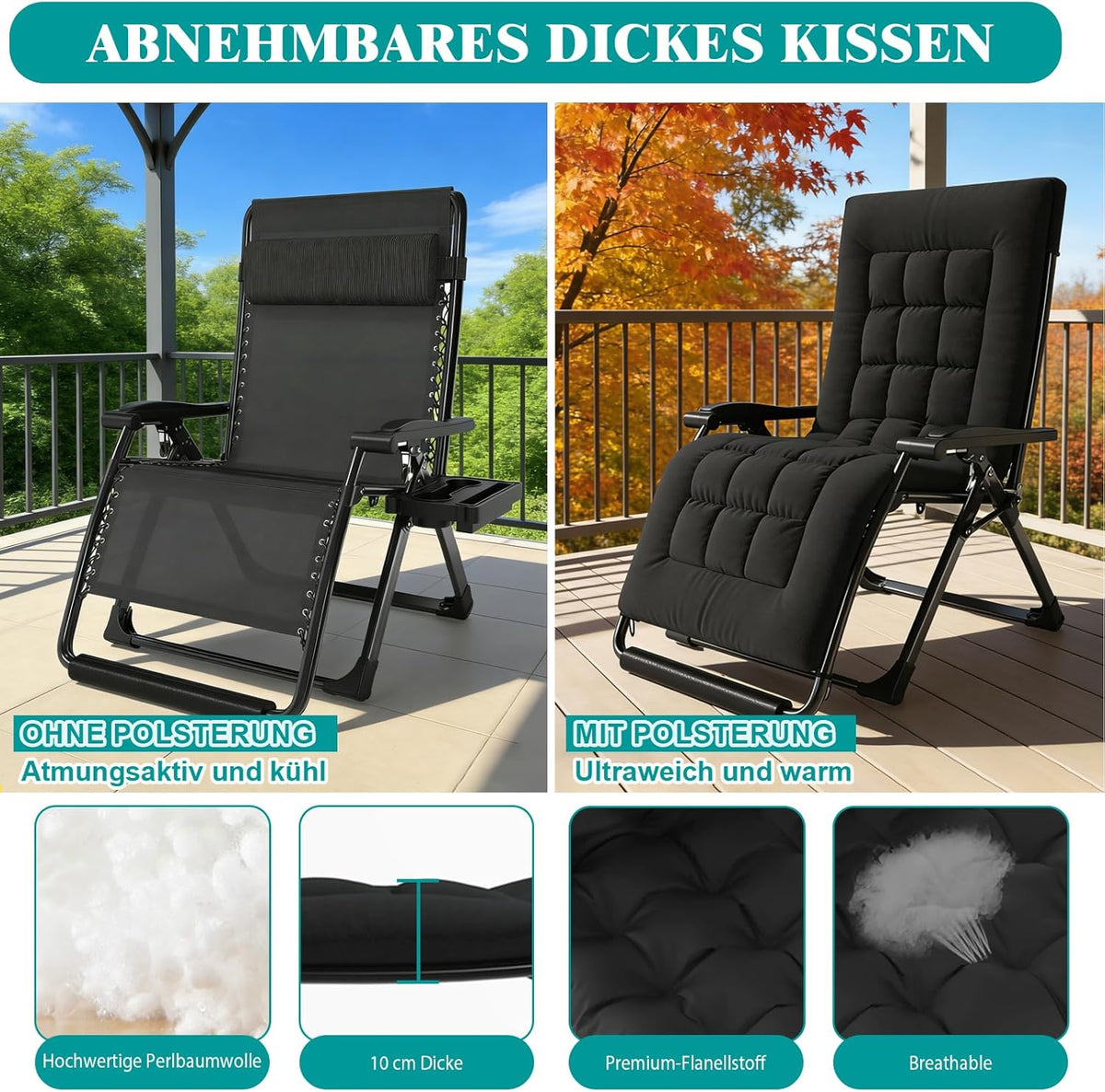 Ligstoel inklapbaar zonnebed met afdekking, ligstoel voor lunchpauze, belastbaar, 240 kg, verstelbaar, rugleuning tuinstoel, ergonomisch en ademend