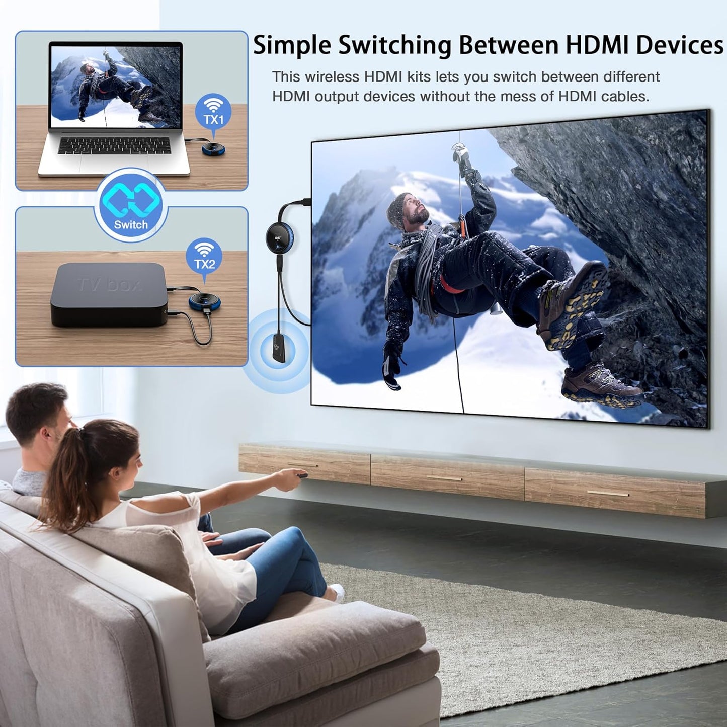 AIMIBO Draadloze HDMI Zender & Ontvanger Set - 2 Zenders, 1 Ontvanger, 165FT/50M Bereik, 4K Decodering, 5G Video Audio Streaming Voor Laptop/DSLR/TV Box/PC/Telefoon