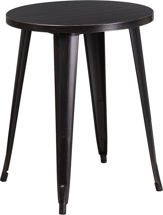 Flash Möbel 61 cm ronde metalen indoor-outdoor tafel, metaal, zwart/antiek goud, 71,12 x 63,5 x 12,7 cm