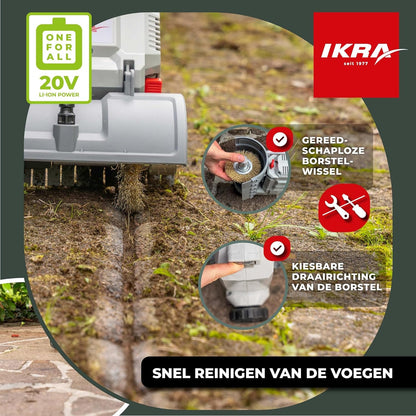 IKRA oppervlaktereiniger voegreiniger Vario Brush IATR 20, incl. nylon oppervlakteborstel, stalen voegenborstel, accu & oplader