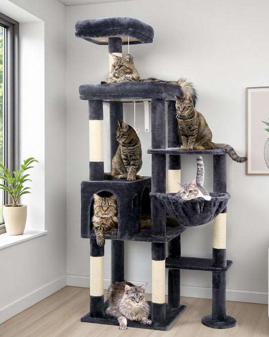 Globlazer cat tree xl,Cat Tree Large High 167cm Large Platform Lined Seat Rod Cat House Basket Plush Toy,Stable Cat Tower for Large Cats 20lbs+ Indoor (F65B, Dark Grey)