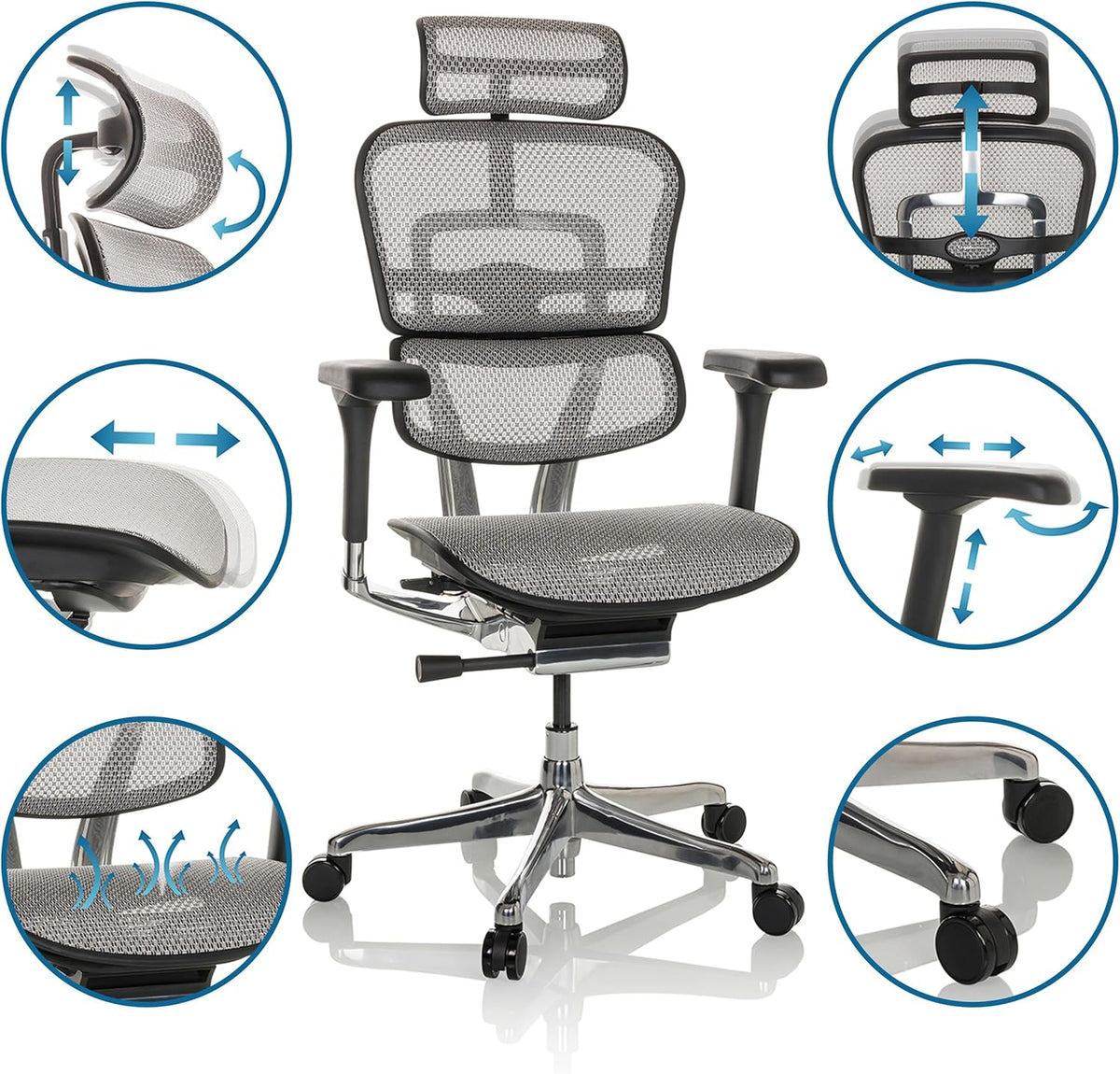 hjh OFFICE Ergonomische ergonomische Ergohuman, bureaustoel met flexibele lendensteun, Gen 2, netgrijs
