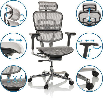 hjh OFFICE Ergonomische ergonomische Ergohuman, bureaustoel met flexibele lendensteun, Gen 2, netgrijs